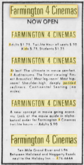 Farmington 4 Cinemas - Jan 11 1973 Announcement (newer photo)